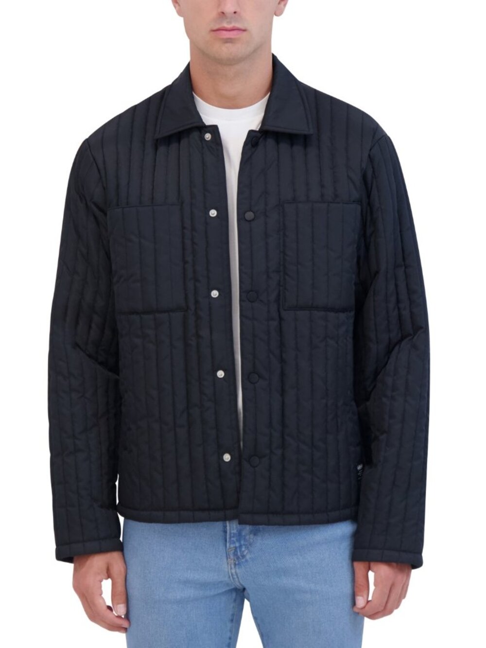 Hudson Men's Slim-Fit Vertical Quilted Shirt Jacket - Black. Size M. NWT